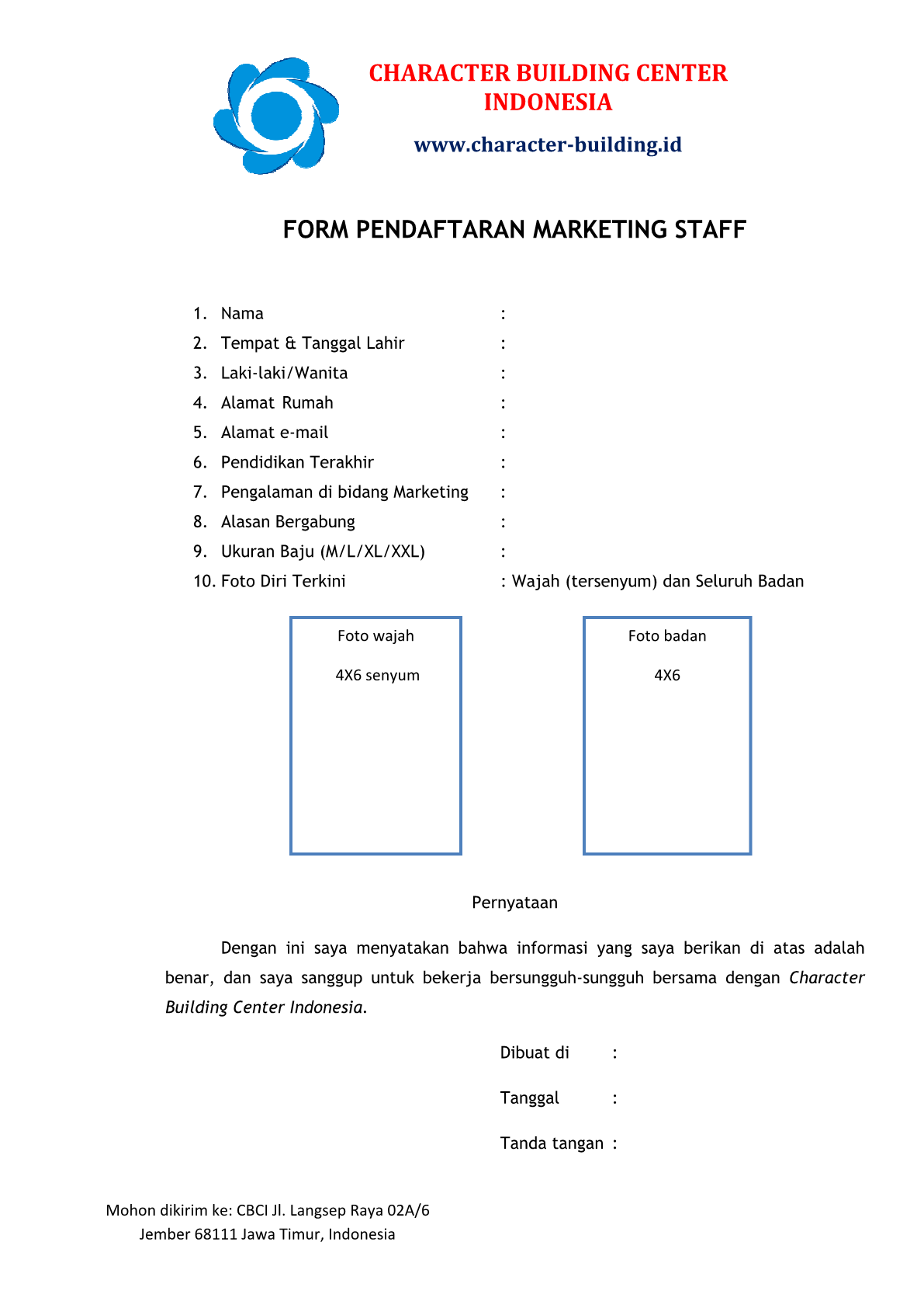 FORM PENDAFTARAN MARKETING STAFF